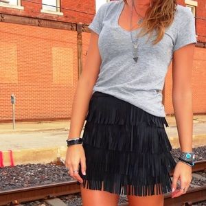 Black Faux Leather Fringe Mini Skirt Size Medium